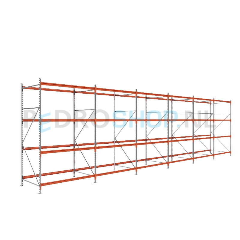 Grootvakstelling: 250cm (h) x 100cm (d) x 936.4cm (l) x 4 niveaus