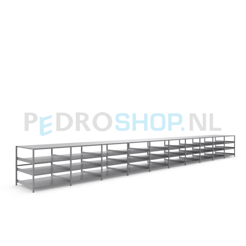Metalen stellingkast: 100cm (h) x 100cm (d) x 1009.6cm (l)