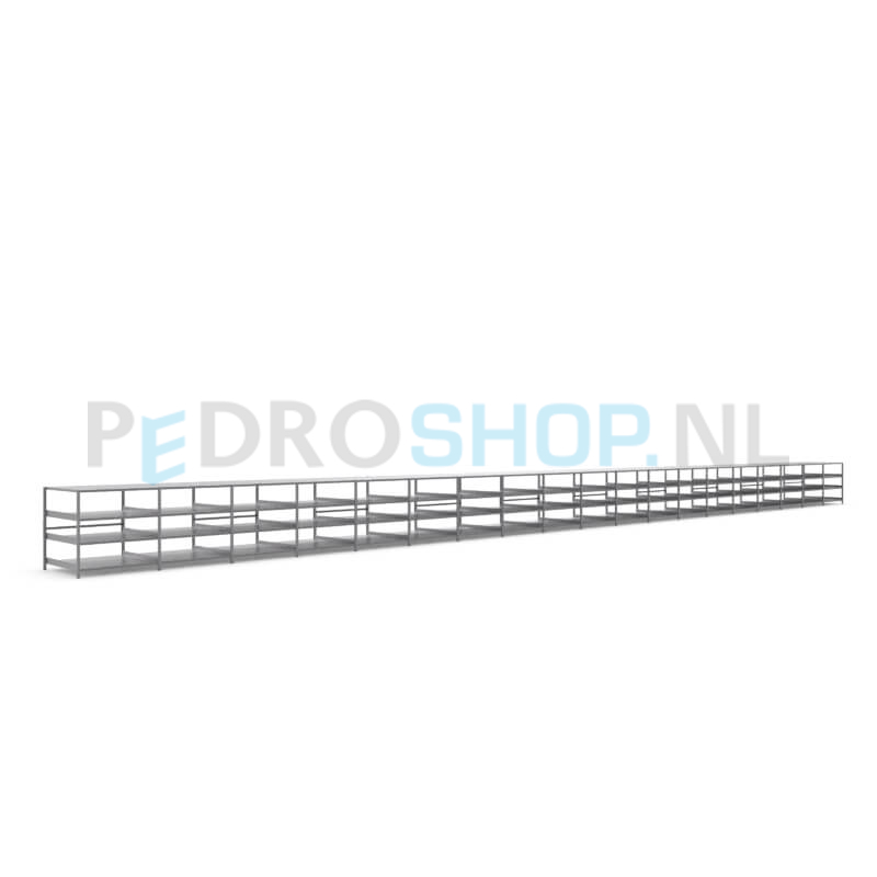 Metalen stellingkast: 100cm (h) x 100cm (d) x 1915cm (l)