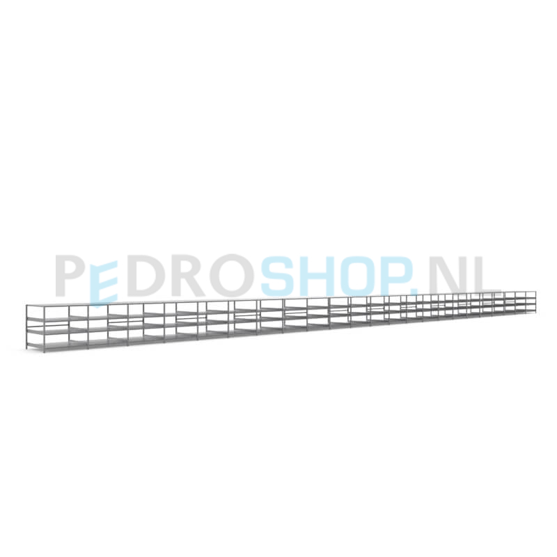 Metalen stellingkast: 100cm (h) x 100cm (d) x 2317.4cm (l)