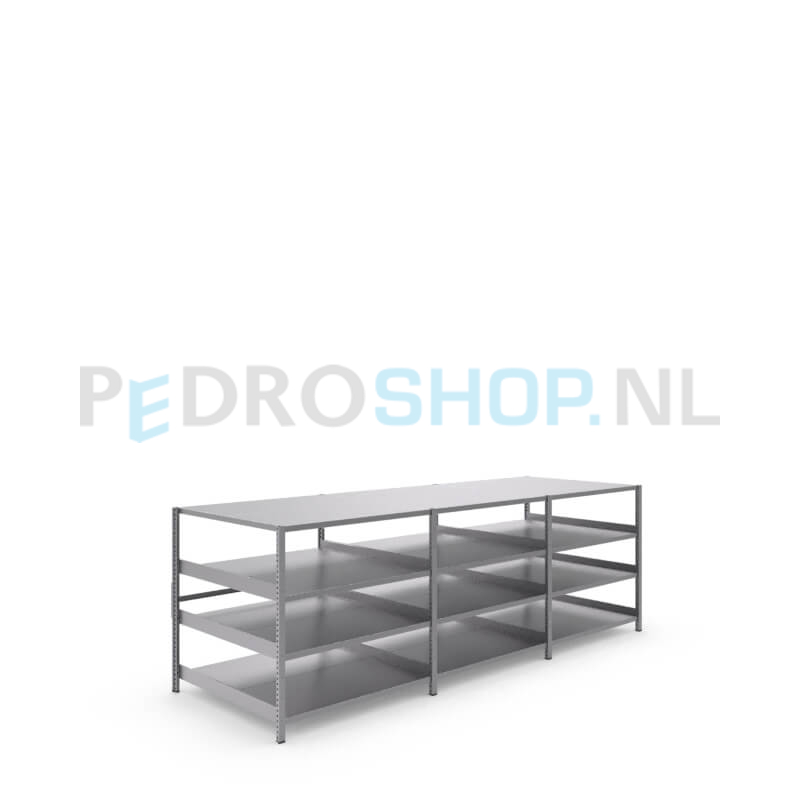 Metalen stellingkast: 100cm (h) x 100cm (d) x 305.4cm (l)