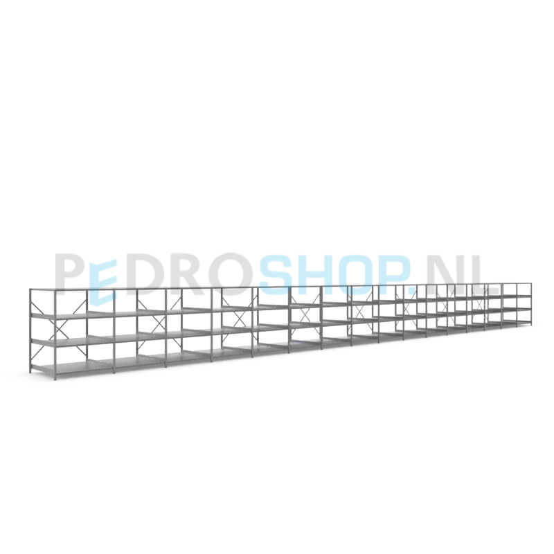 Metalen stellingkast: 140cm (h) x 100cm (d) x 1613.2cm (l)