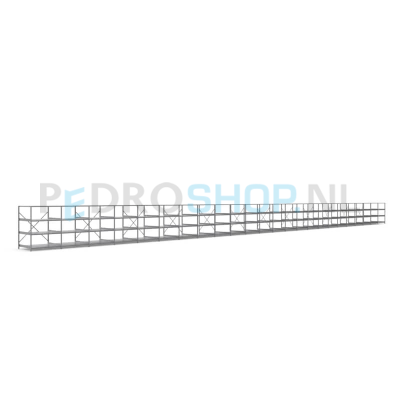 Metalen stellingkast: 140cm (h) x 100cm (d) x 2418cm (l)