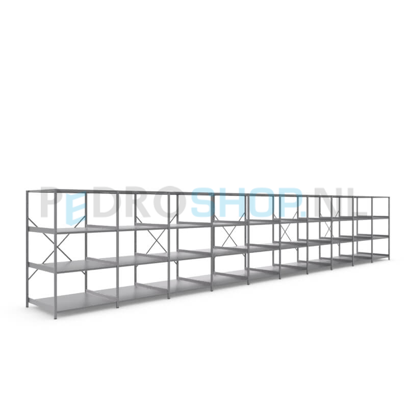 Metalen stellingkast: 180cm (h) x 100cm (d) x 1009.6cm (l)