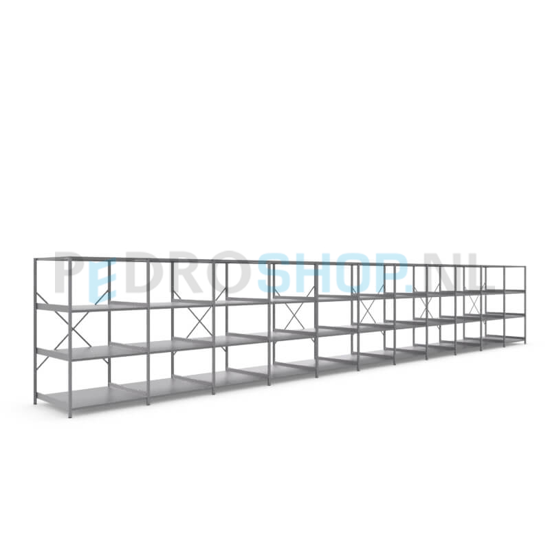 Metalen stellingkast: 180cm (h) x 100cm (d) x 1110.2cm (l)