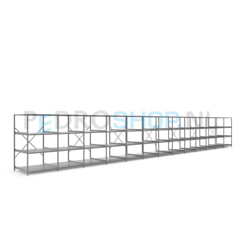 Metalen stellingkast: 180cm (h) x 100cm (d) x 1311.4cm (l)