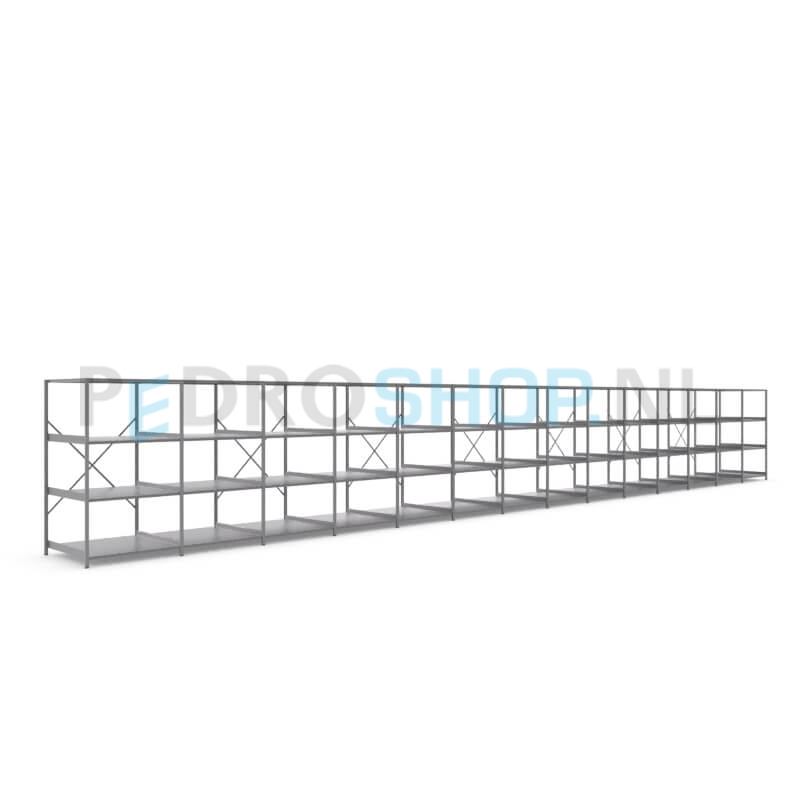 Metalen stellingkast: 180cm (h) x 100cm (d) x 1412cm (l)
