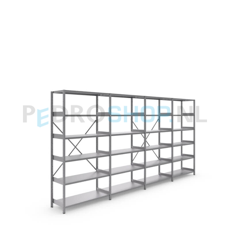 Metalen stellingkast: 200cm (h) x 40cm (d) x 406cm (l)