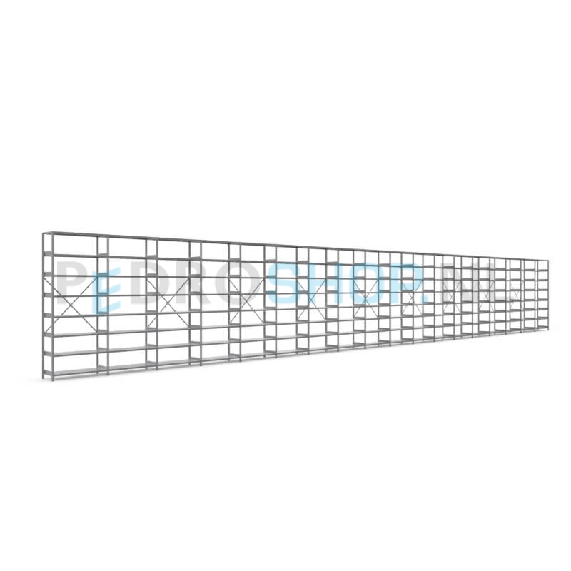 Metalen stellingkast: 250cm (h) x 40cm (d) x 1814.4cm (l)