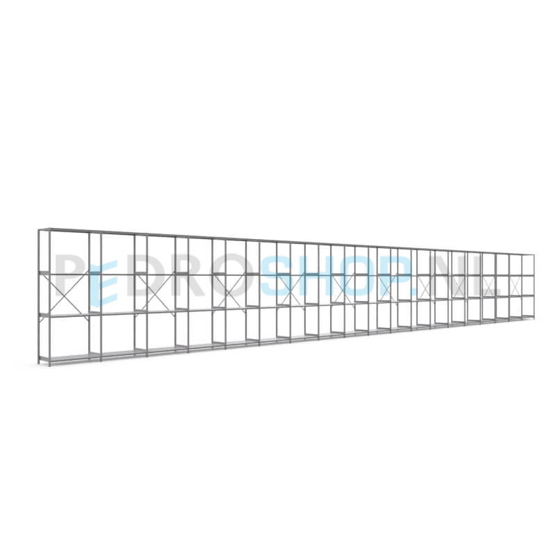 Metalen stellingkast: 250cm (h) x 50cm (d) x 1915cm (l)
