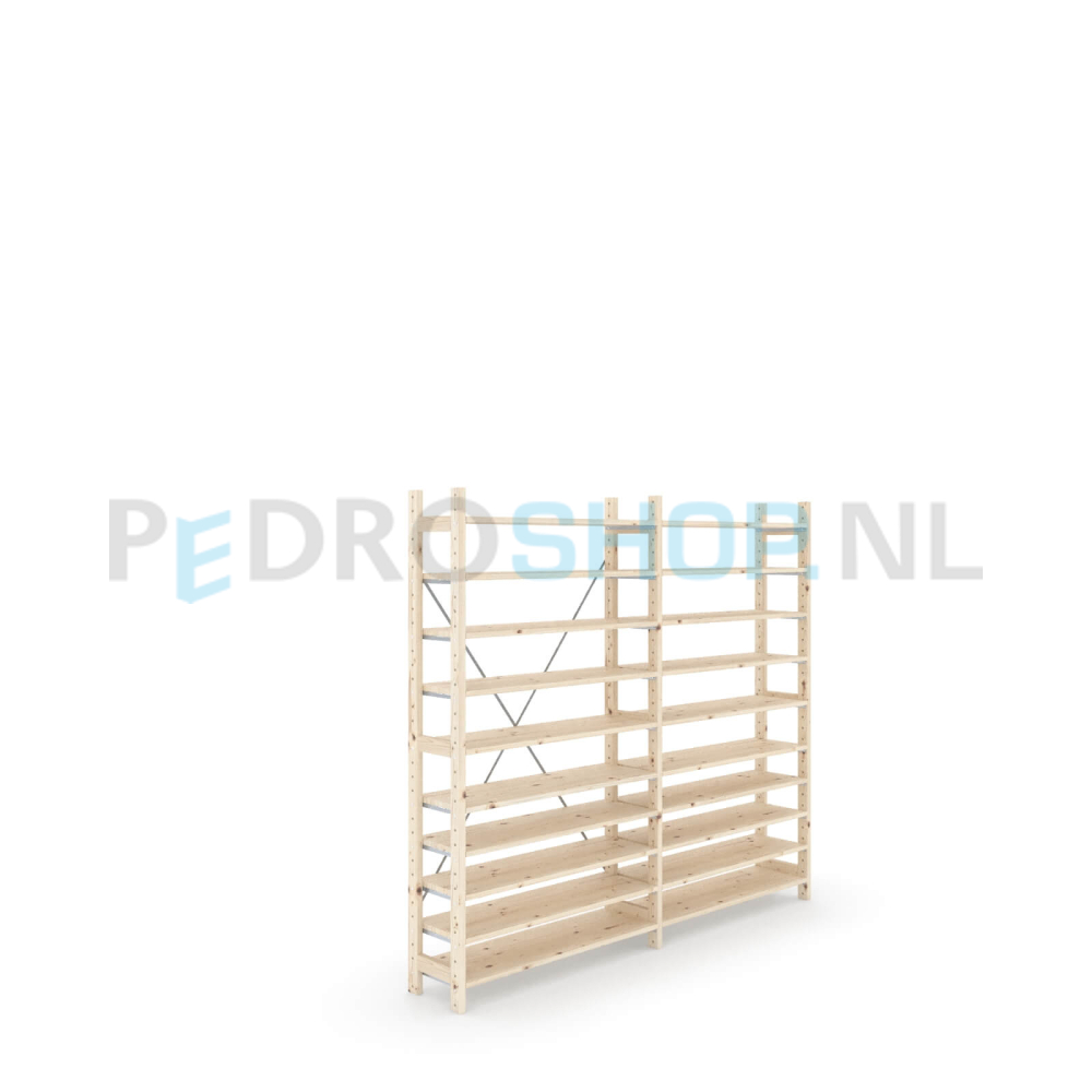 Houten stellingkast Easyrek: 180cm (h) x 30cm (d) x 203cm (l)