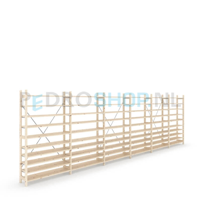 Houten stellingkast Easyrek: 180cm (h) x 30cm (d) x 603cm (l)