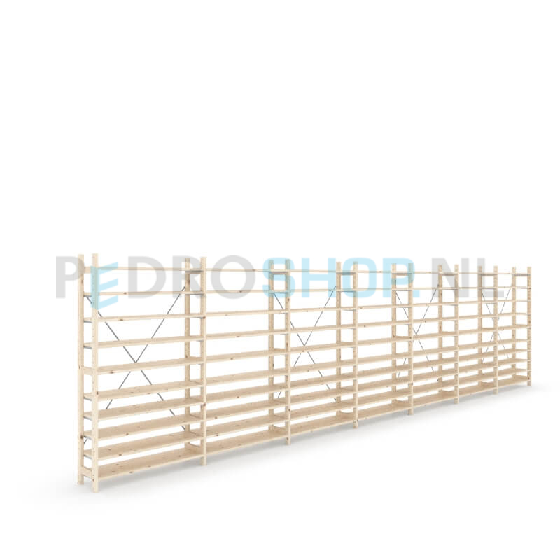 Houten stellingkast Easyrek: 180cm (h) x 30cm (d) x 703cm (l)