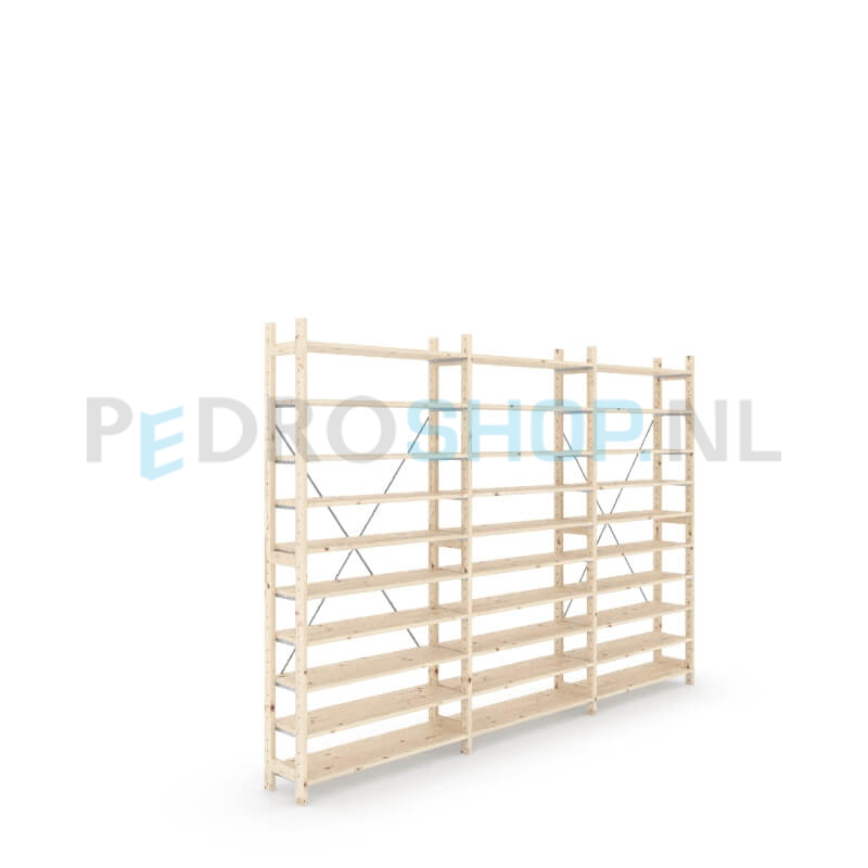 Houten stellingkast Easyrek: 210cm (h) x 30cm (d) x 303cm (l)
