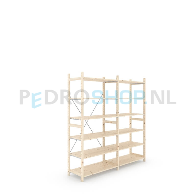 Houten stellingkast Easyrack: 210cm (h) x 50cm (d) x 203cm (l)