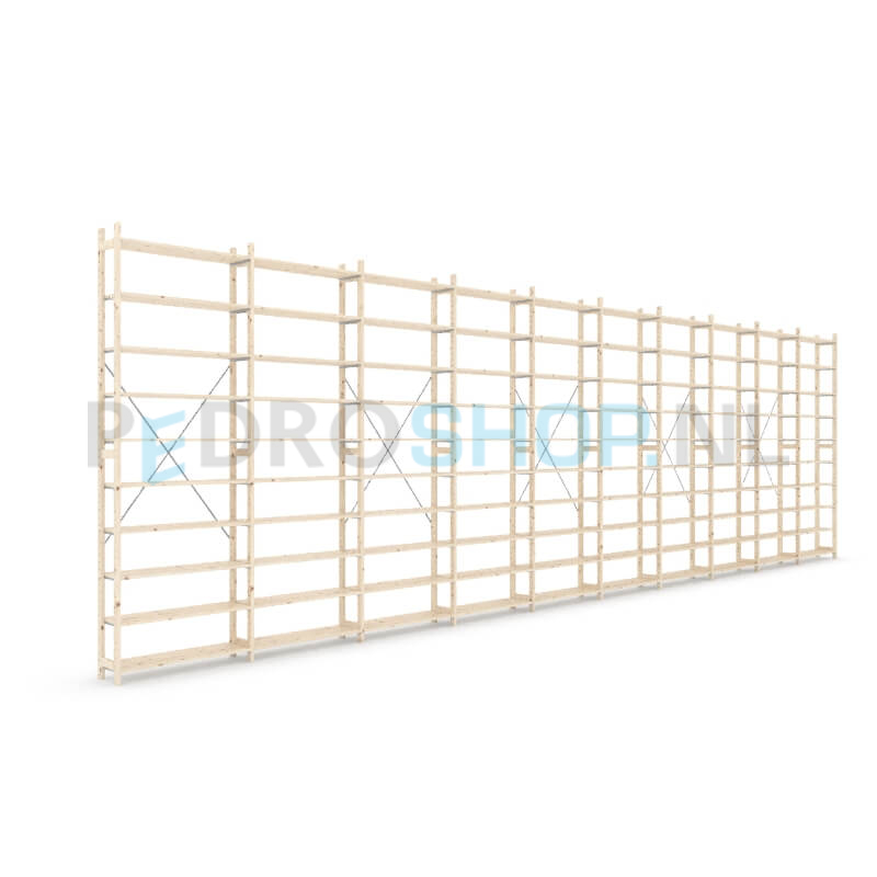 Houten stellingkast Easyrack: 300cm (h) x 30cm (d) x 1003cm (l)