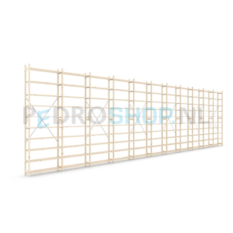 Houten stellingkast Easyrek: 300cm (h) x 30cm (d) x 1103cm (l)