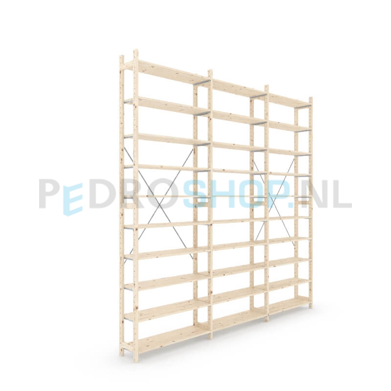 Houten stellingkast Easyrek: 300cm (h) x 30cm (d) x 303cm (l)