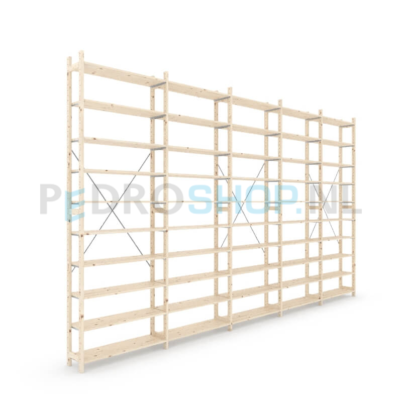 Houten stellingkast Easyrack: 300cm (h) x 30cm (d) x 503cm (l)