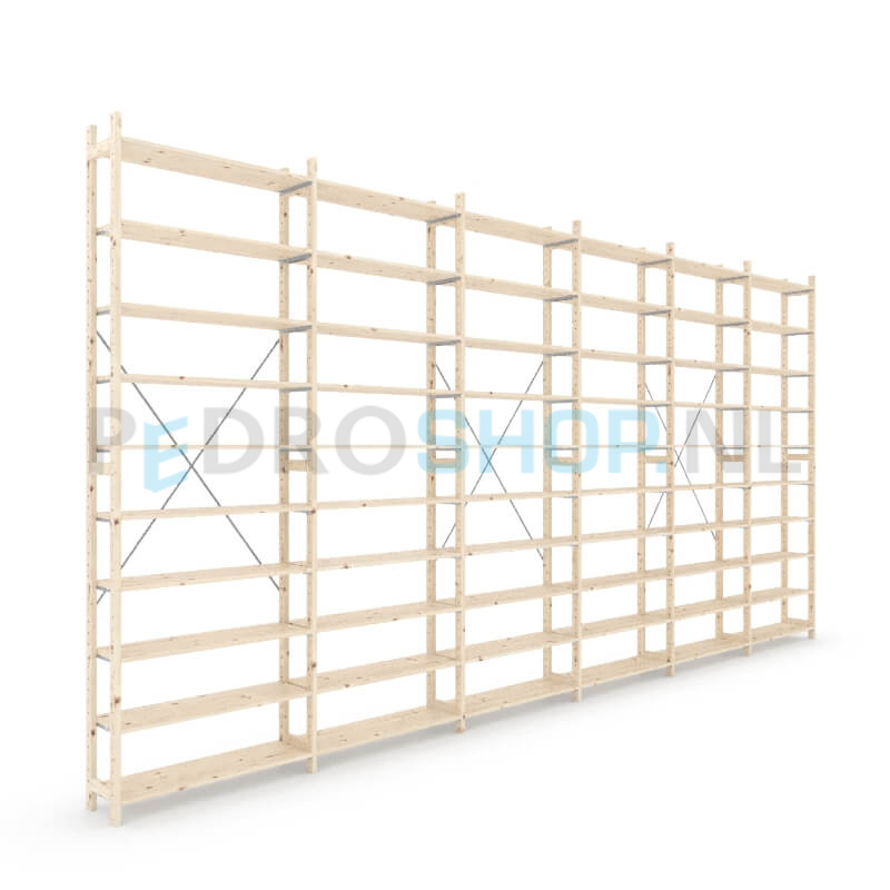 Houten stellingkast Easyrek: 300cm (h) x 30cm (d) x 603cm (l)
