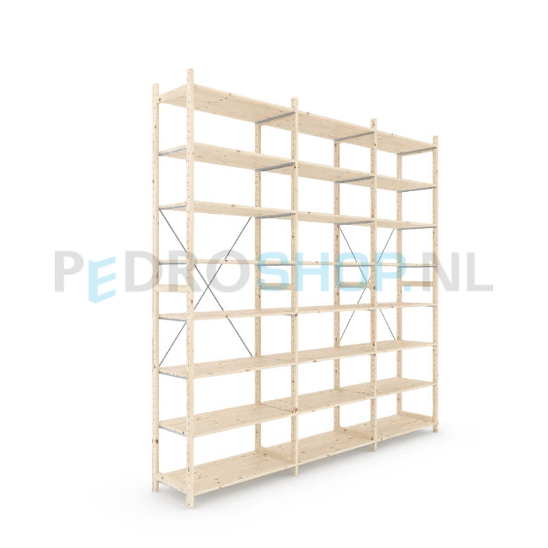Houten stellingkast Easyrack: 300cm (h) x 50cm (d) x 303cm (l)