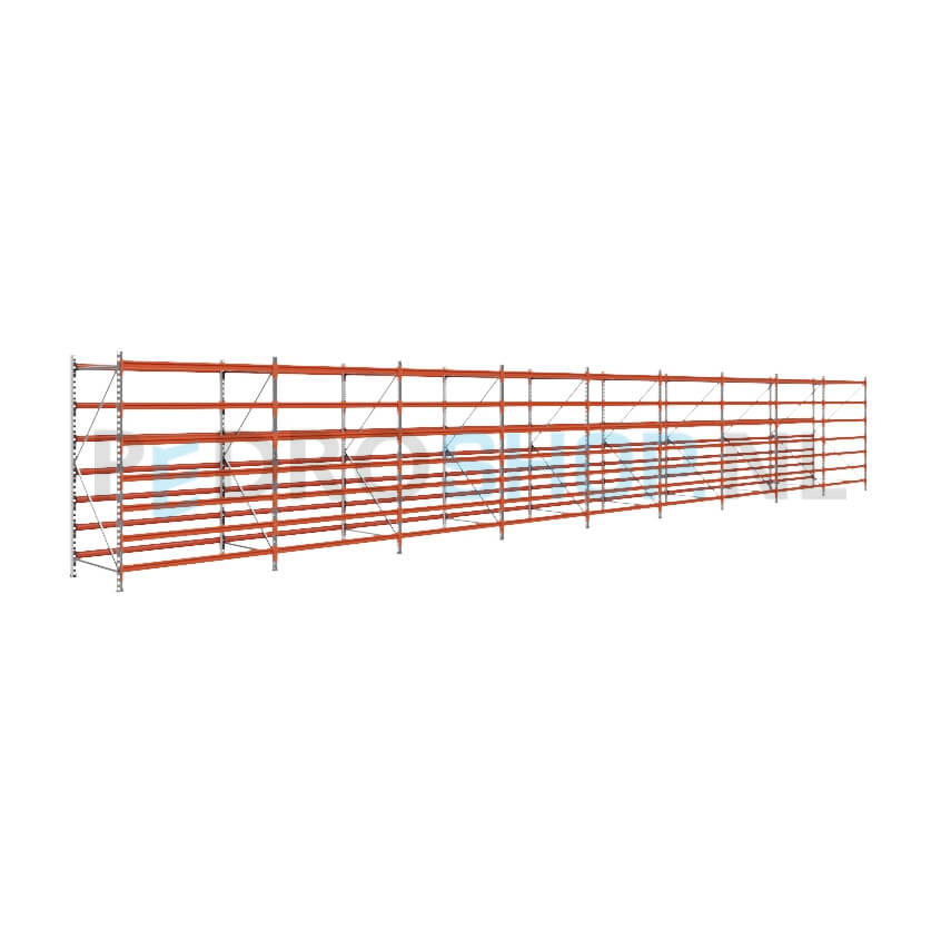 Grootvakstelling: 200cm (h) x 100cm (d) x 1402cm (l) x 7 niveaus