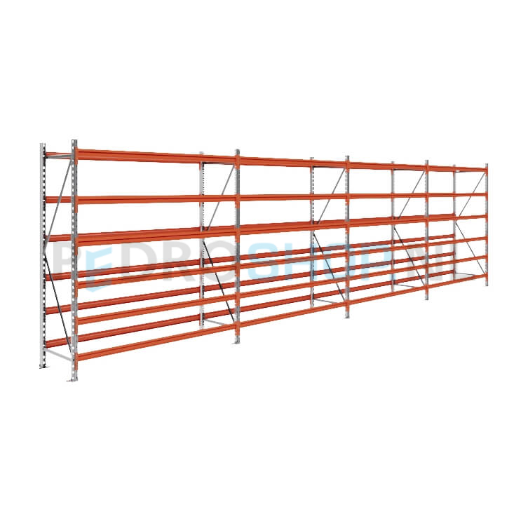 Grootvakstelling: 200cm (h) x 60cm (d) x 766cm (l) x 6 niveaus