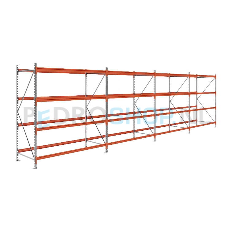 Grootvakstelling: 200cm (h) x 80cm (d) x 766cm (l) x 4 niveaus