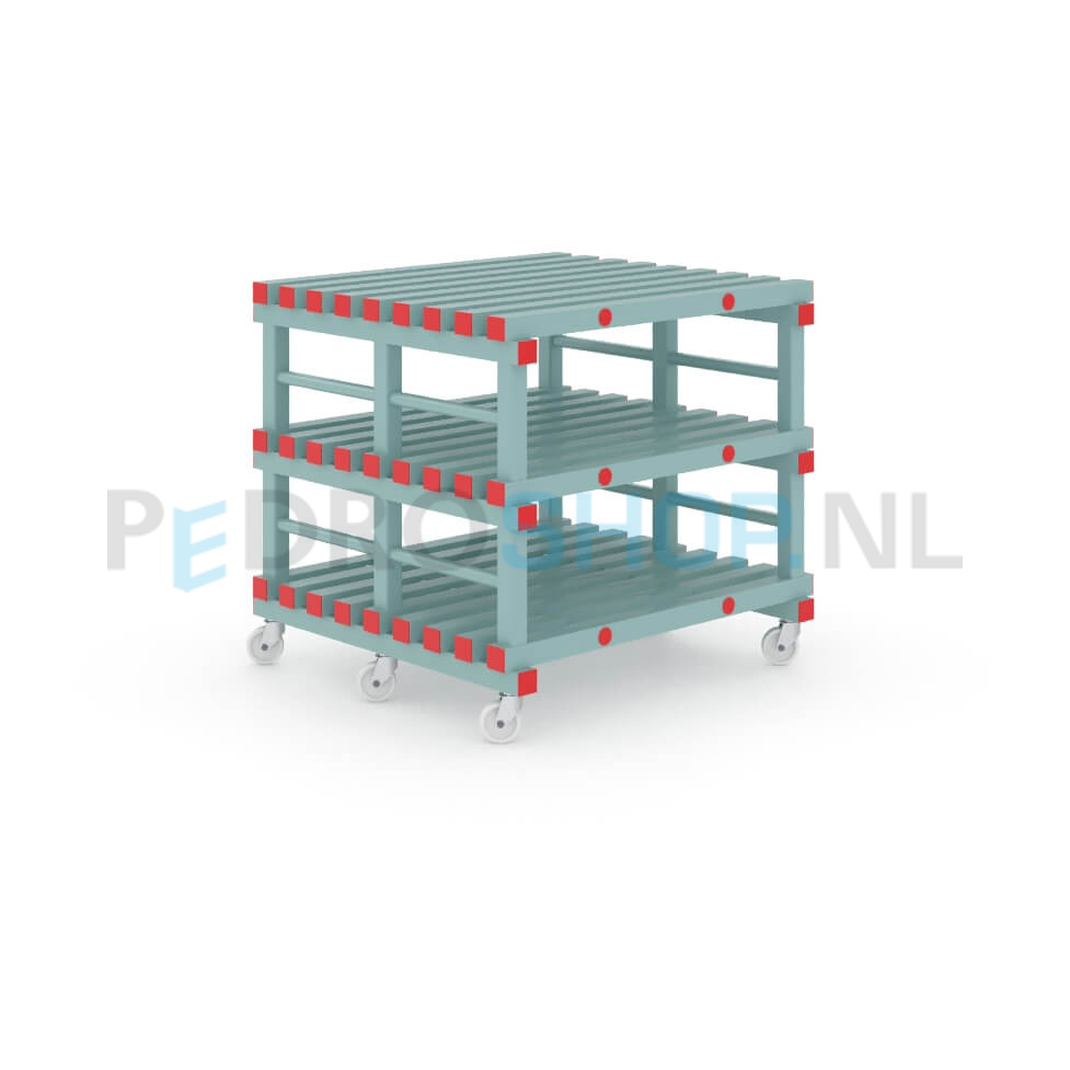Kunststof stelling: 93cm (h) x 90cm (d) x 100cm (l)