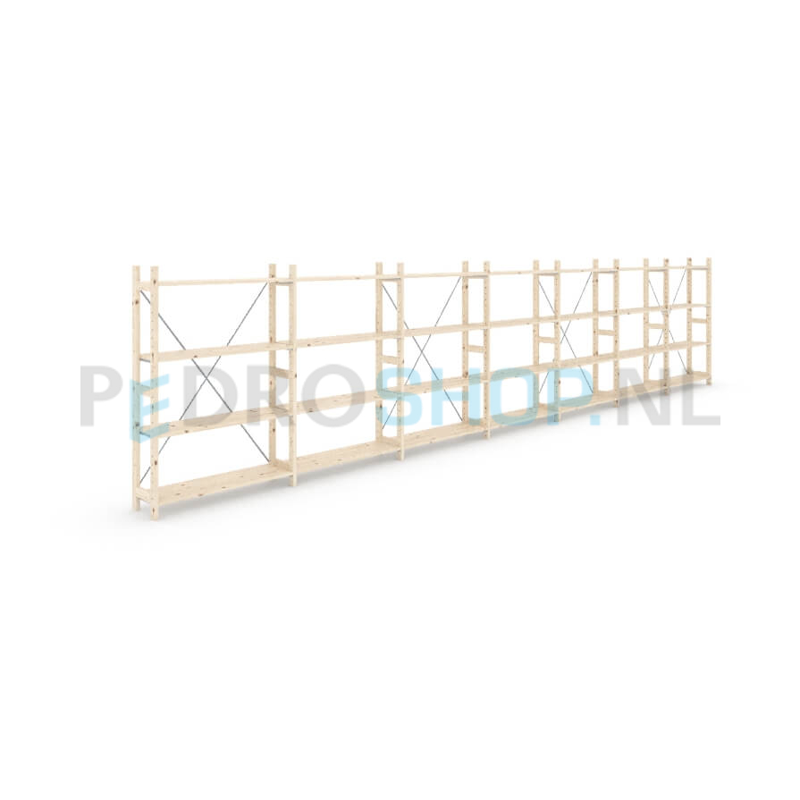 Houten stellingkast Easyrack: 150cm (h) x 30cm (d) x 703cm (l)
