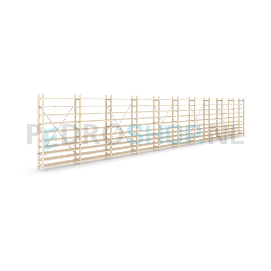 Houten stellingkast Easyrek: 180cm (h) x 30cm (d) x 1003cm (l)