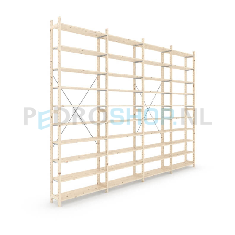 Houten stellingkast Easyrek: 300cm (h) x 30cm (d) x 403cm (l)